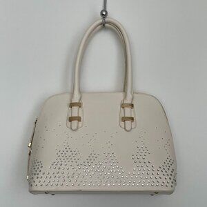 Double Strap Dome Satchel with Rhinestones White